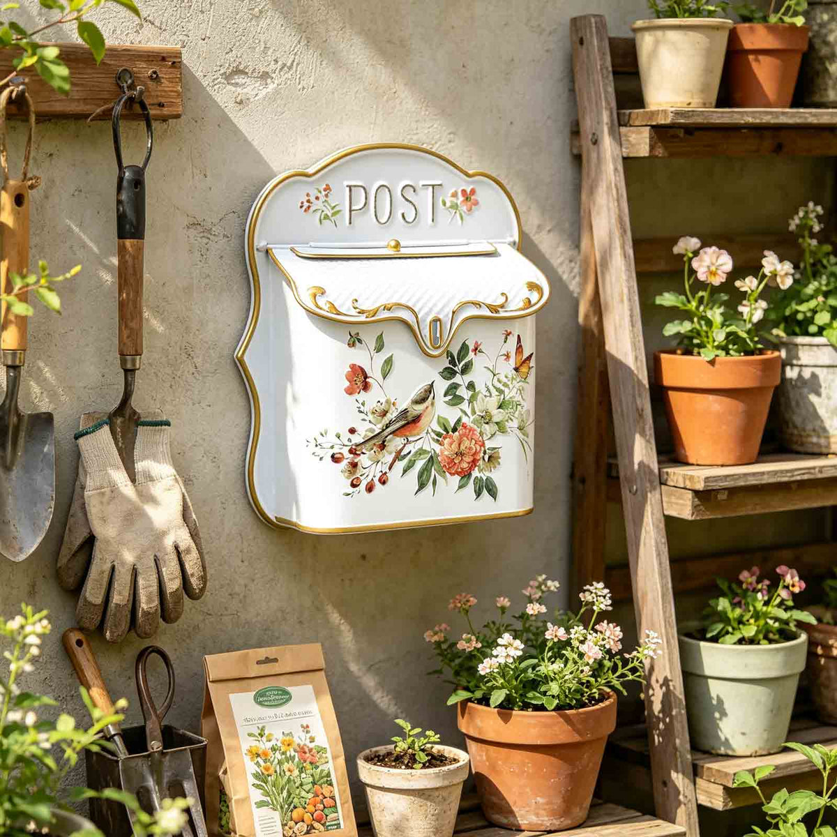 Vintage Embossed Metal Wall Mount Mailbox, Retro Iron Multi‑Purpose Letter Box for Home Garden Porch Balcony Wall Decor