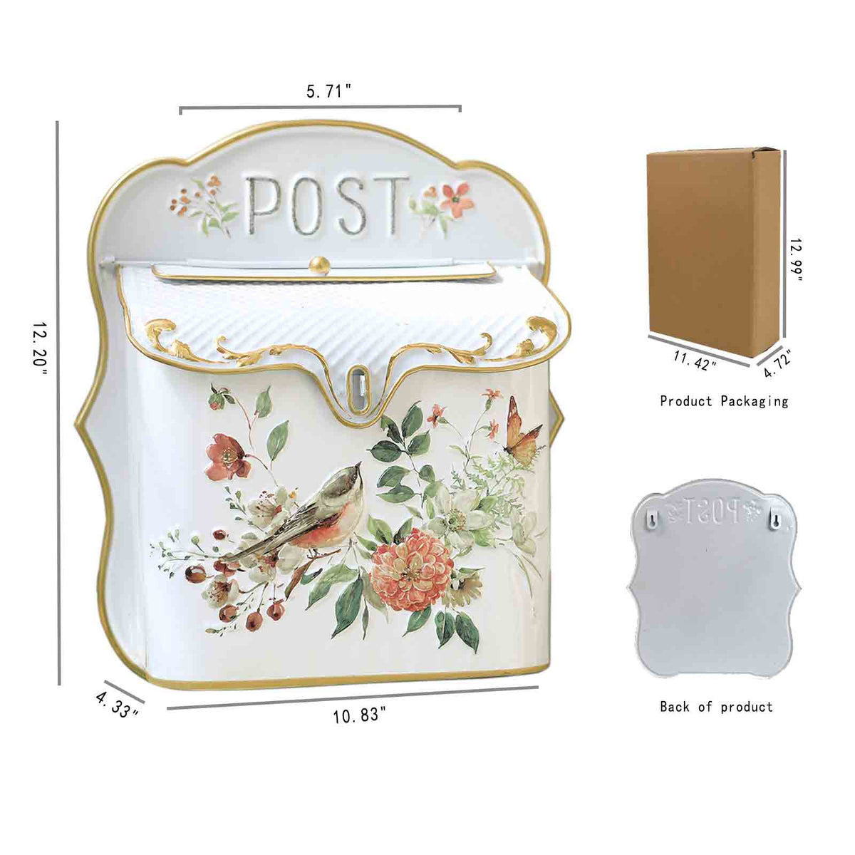 Vintage Embossed Metal Wall Mount Mailbox, Retro Iron Multi‑Purpose Letter Box for Home Garden Porch Balcony Wall Decor