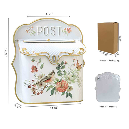 Vintage Embossed Metal Wall Mount Mailbox, Retro Iron Multi‑Purpose Letter Box for Home Garden Porch Balcony Wall Decor