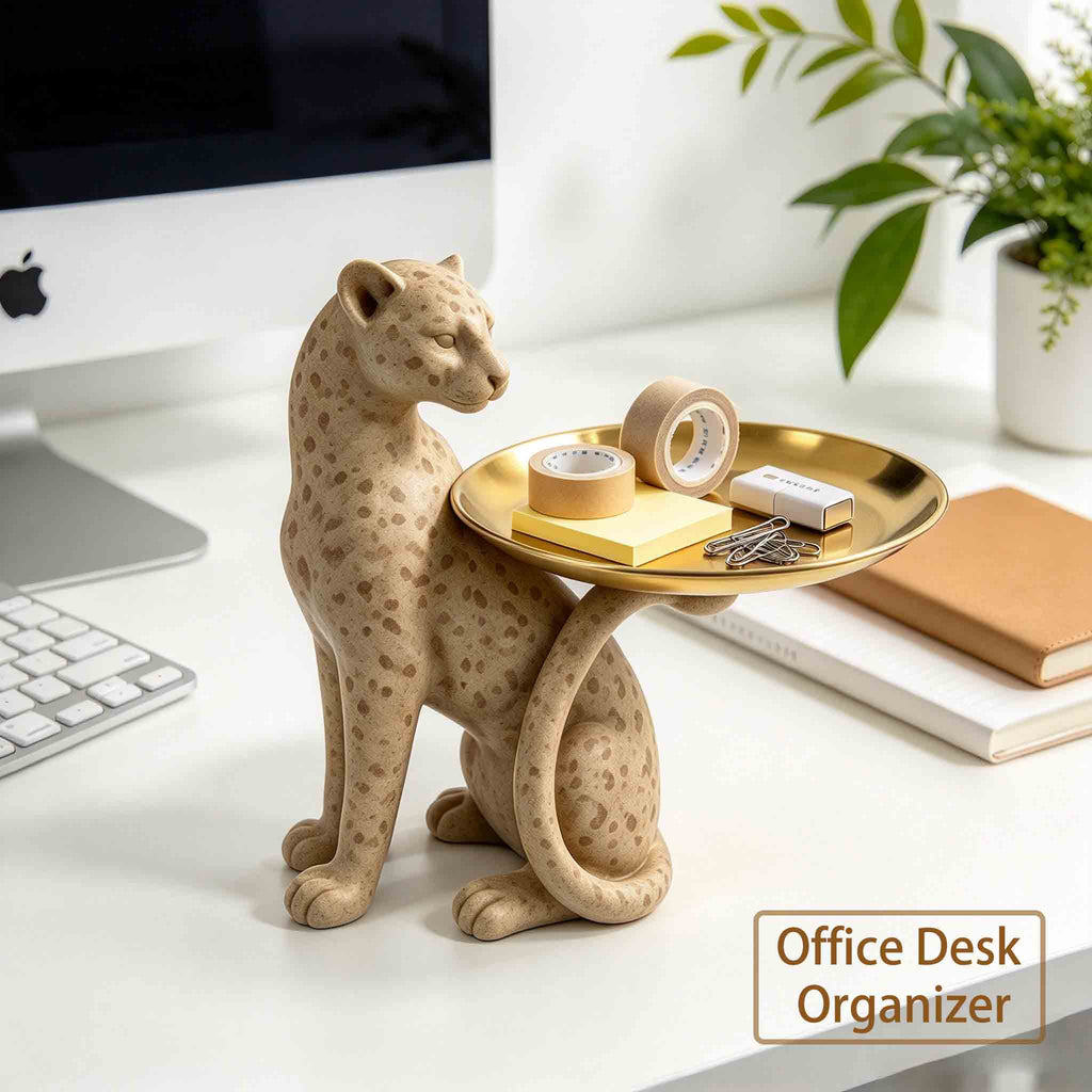 Pickoko leopard tray figurine styled on a desk