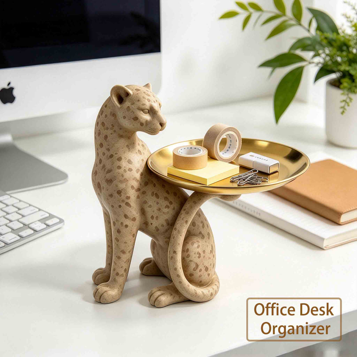 Pickoko leopard tray figurine styled on a desk