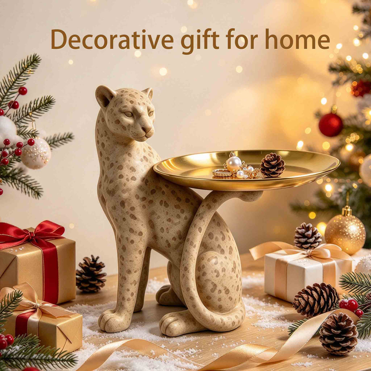 Pickoko leopard figurine tray as decorative home accent
