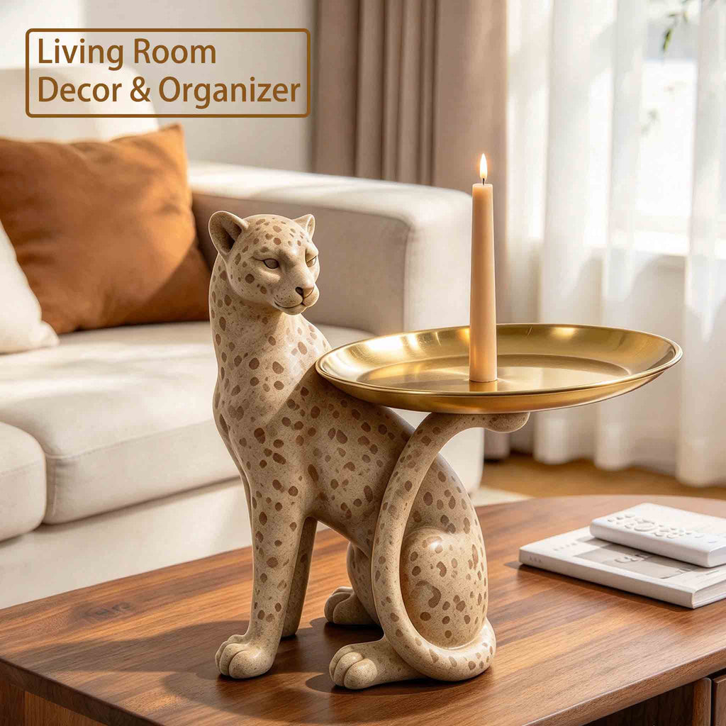 Leopard tray figurine displayed in a living room